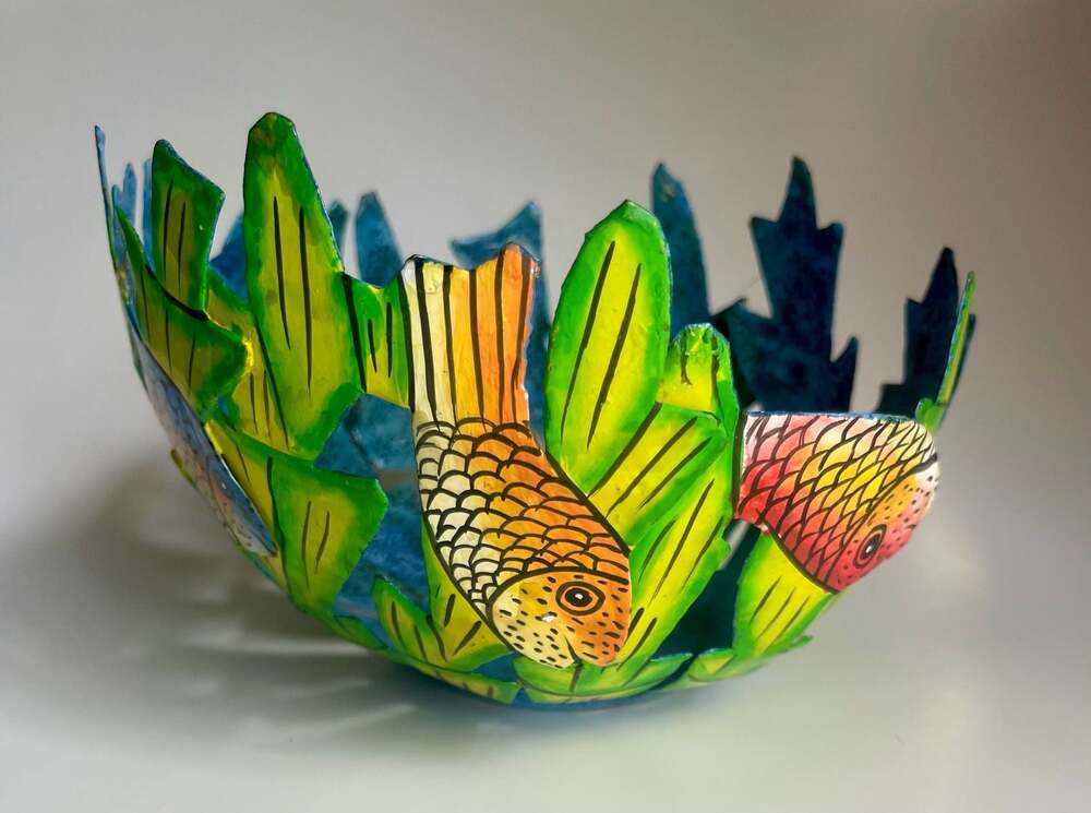 Hand Painted Metal Tropical Fish Decorative Bowl